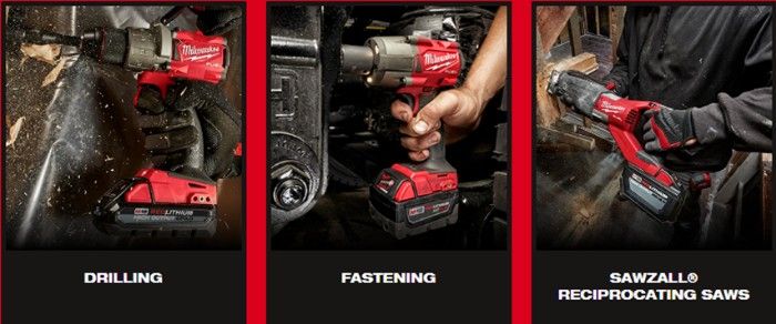Photos of several Milwaukee tool offerings.