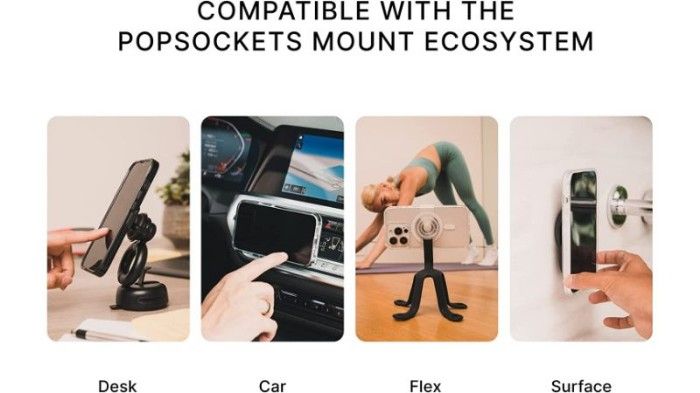 Images of various pop socket mounts for desk, car, etc.