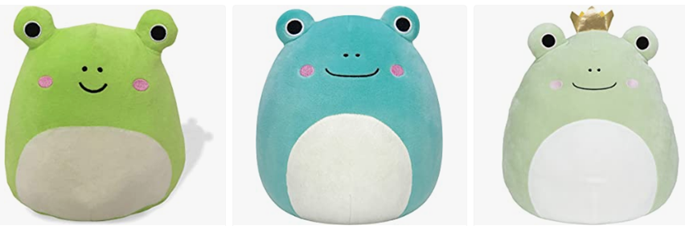 Images of 3 Frog Squishmallows.