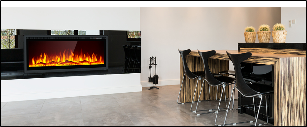Image of kitchen with Euhomy fireplace as a room divider