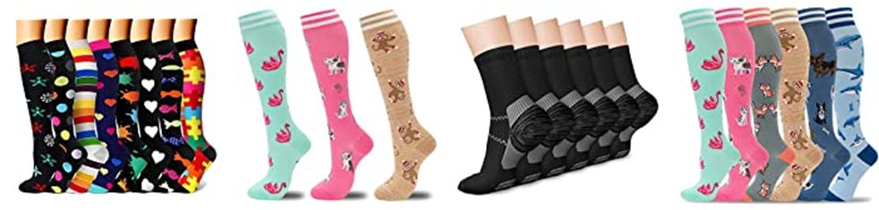 Images of several pairs of compression socks
