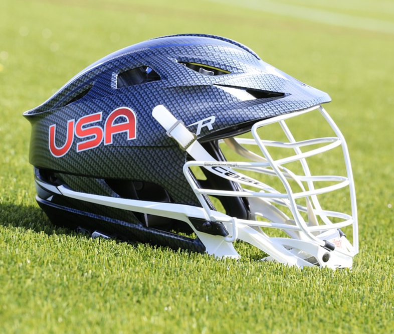 Photo of Lacrosse helmet on the field