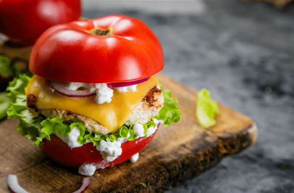 Image of a Tomato sandwich in support of low-carb meals.
