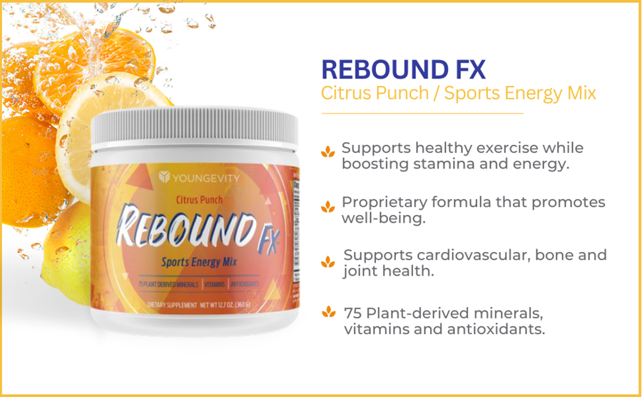 Image of Rebound FX including a list of drink benefits.