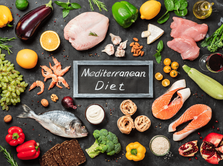 Image of food choices on the Mediterranean diet.