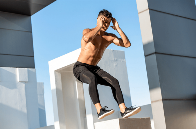 Photo of athlete executing a box jump in plyometric training