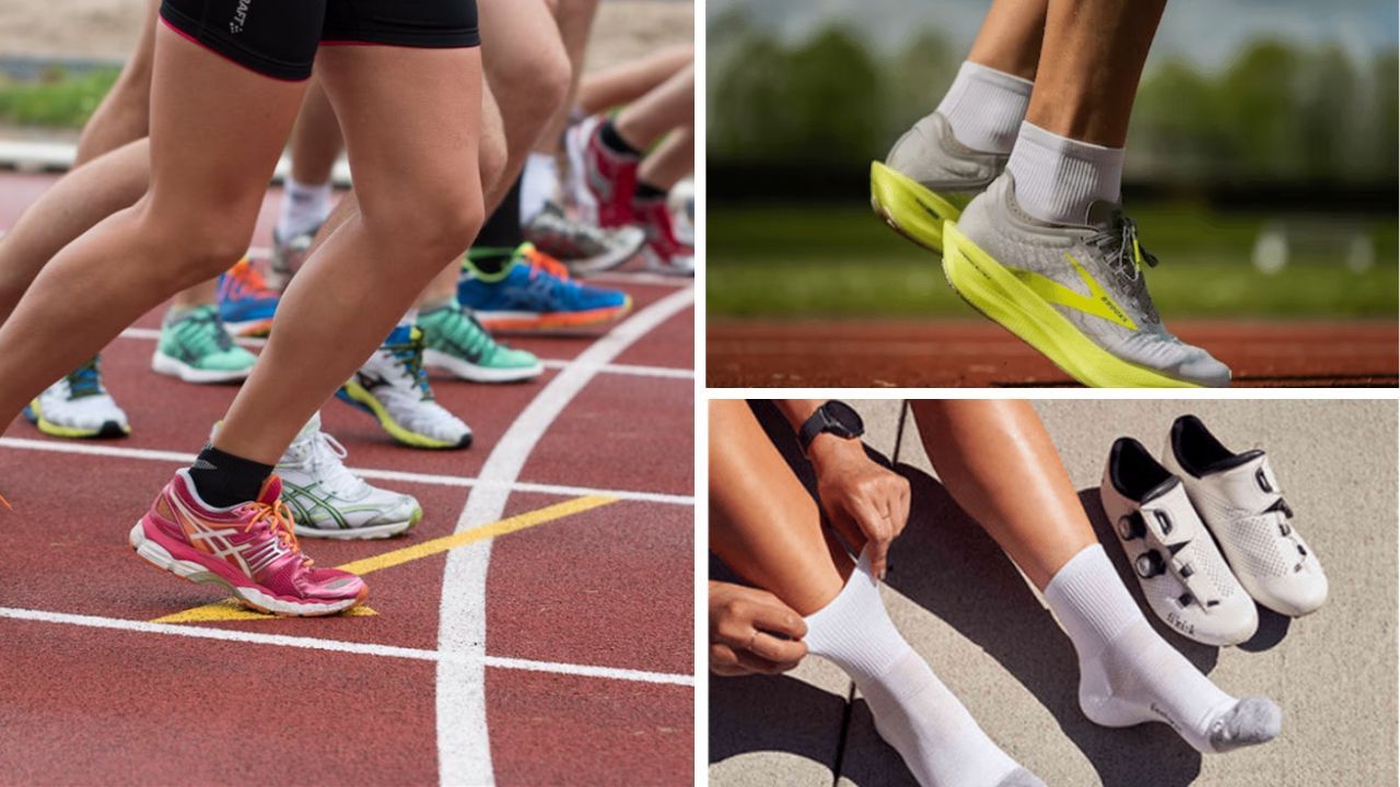 Photos of several athletes wearing the best-socks-for-running
